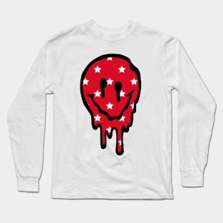 Red Stars Drippy Smiley Face Long Sleeve T-Shirt